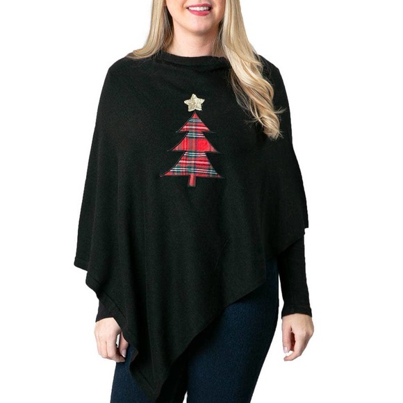 Top It Off Accessories - Boardwalk Poncho Red Tartan Plaid Holiday Christmas Tree